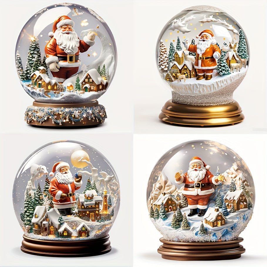 Santa Claus & Village Christmas Snow Globe - Durable, Transparent Plastic Car Decal with Sparkling Crystal Accents