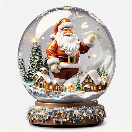 Santa Claus & Village Christmas Snow Globe - Durable, Transparent Plastic Car Decal with Sparkling Crystal Accents