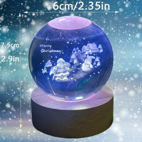 Festive 3D Crystal Snow Globe: Classic Glass, USB Powered, Perfect for Home and Office, Ideal for Friends, Couples, Birthdays, Christmas Gifts - Indoor Desktop Decorations