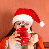 TSLBW Kerst koffiemok kerst keramische koffiekop nieuwigheid mok met deksel en lepel kerstman keramische koffiemok 400 ml kerst thee kopjes voor koffie thee melk Xmas verjaardagscadeaus meisjes