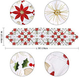 KAHEIGN 38 CM x 176 CM Kerst Tafellopers, 2 Zijden Katoen Linnen Geborduurde Tafelloper Poinsettia en Hulstblad Tafellakens voor Bruiloft Tafeldecoratie Xmas Decoraties