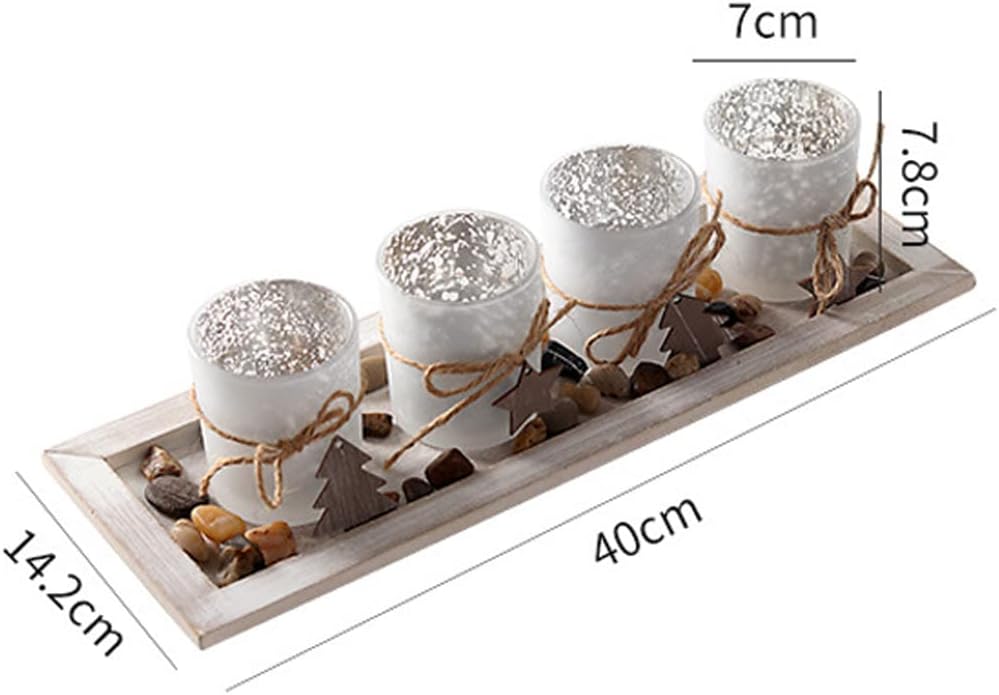 Mgiahekc Kaarshouders Met 4 Candle Cups, Candle Stick Holder Sets, Candle Stick for Party Events, Dinning Table, Mantel, Christmas Holiday Decorations,Wit