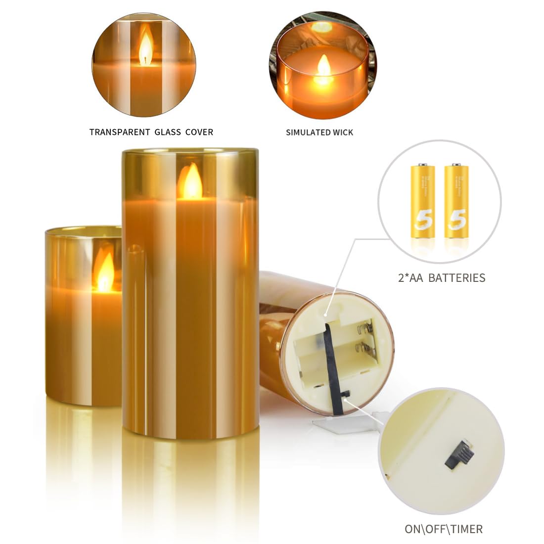 Yinuo Candle Vlamloze Led Kaarsen Licht Flikkeren, Echte Wax Fake Wick Bewegende Vlam Faux Wickless Pillar, met Timer Remote, Pak voor Festival Bruiloft Thuis Party Halloween Decoraties