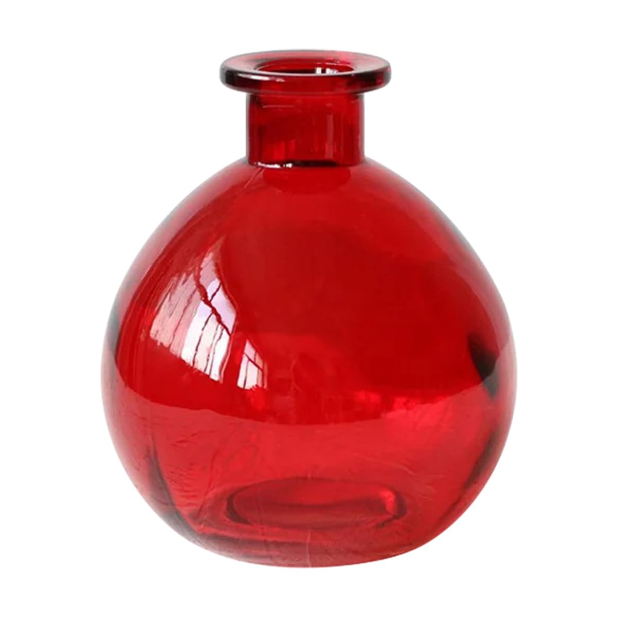 Cozylkx Kleine glazen fles decoratieve vazen voor bloemstuk, glazen vazen voor tafeldecoratie, feesttafelstukken (rood, 8 cm x 10,5 cm)