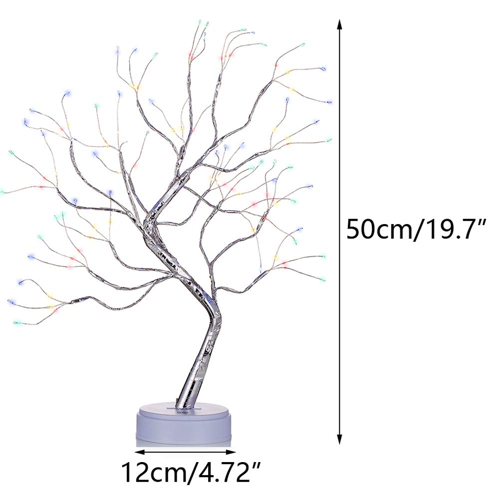 Nuptio Led berkenboom met verlichting, twijgboom, led bonsaiboom van 49 cm. Minikerstboom verlichte bomen voor decoratie binnen, voor thuisfeest, verjaardag bruiloft of binnendecoratie (meerkleurig licht, 1 stuk)