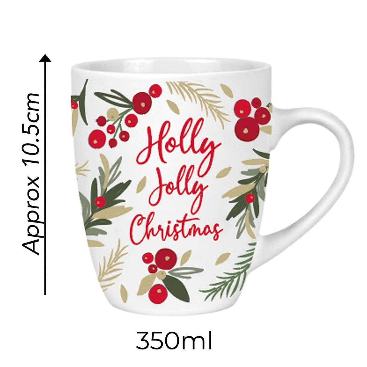 Set van 4 Kerst Mokken Winter Bessen en Gebladerte Print 350ml AB Porselein Mok Set Feestelijke Xmas Gift Hulst