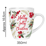 Set van 4 Kerst Mokken Winter Bessen en Gebladerte Print 350ml AB Porselein Mok Set Feestelijke Xmas Gift Hulst