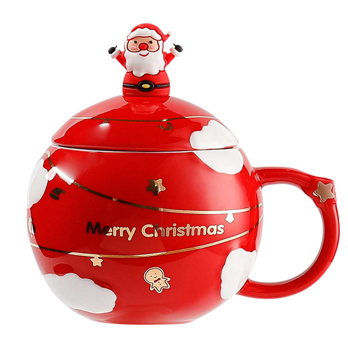 TSLBW Kerst koffiemok kerst keramische koffiekop nieuwigheid mok met deksel en lepel kerstman keramische koffiemok 400 ml kerst thee kopjes voor koffie thee melk Xmas verjaardagscadeaus meisjes