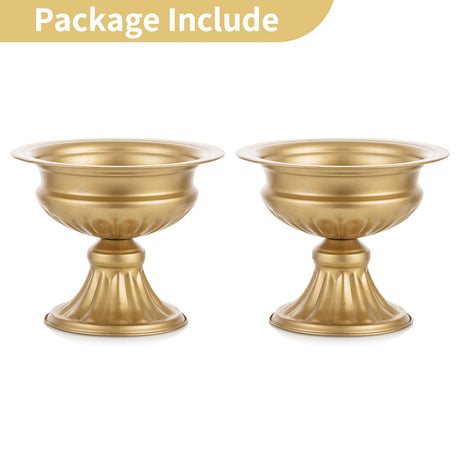 Nuptio Gouden Vazen voor Centerpieces Bruiloft - 2 Stuks 16.4cm Hoogte Metalen Urn Vaas Elegante Bruiloft Centerpieces voor Tabellen Bloem Trompet Vaas Urnen voor Verjaardagsfeestje Huisdecoraties