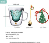 Koffiemok dubbelwandig, glazen kerstboom, geïsoleerde glazen beker met handvat voor kerstcadeau, verjaardagscadeau, cadeau voor vrouw, perfect voor Latté, Americano, cappuccino, theezakje, drankje