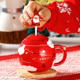 TSLBW Kerst koffiemok kerst keramische koffiekop nieuwigheid mok met deksel en lepel kerstman keramische koffiemok 400 ml kerst thee kopjes voor koffie thee melk Xmas verjaardagscadeaus meisjes