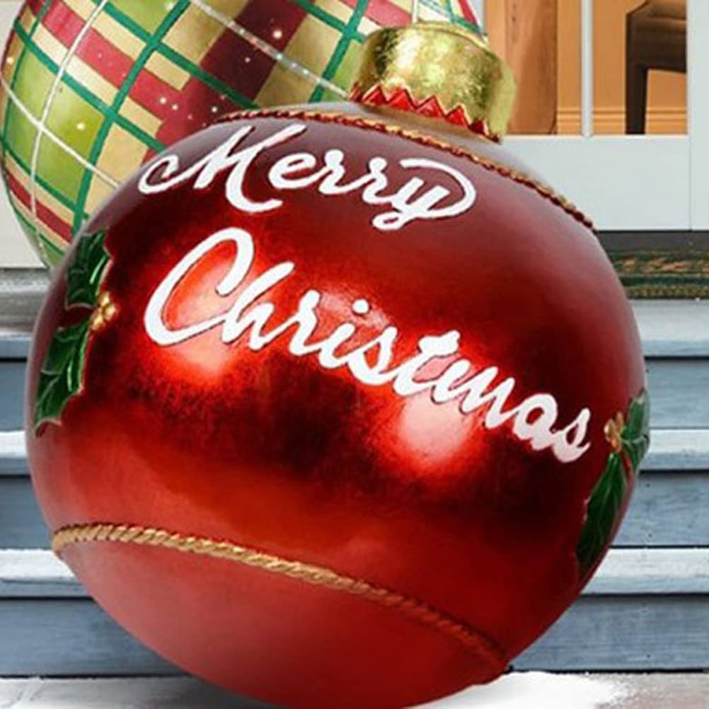 Opblaasbare kerstbal met decoratie, 60 cm PVC gigantische opblaasbare bal, opblaasbare kerstballen, kerstballen, ornament, tuin, tuin, thuis, terras, decoratie voor vakantie