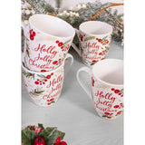 Set van 4 Kerst Mokken Winter Bessen en Gebladerte Print 350ml AB Porselein Mok Set Feestelijke Xmas Gift Hulst