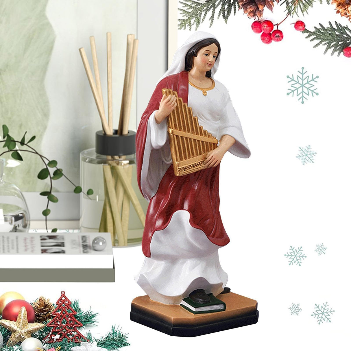 Holy Nativity Scene Figures | Religious Resin Statue | Music Patron Figurine | Female Harp Figurine Decor | Resin Christmas Statue Unmatched Spiritual Grace All Purpose For Home Church Christmas Decor