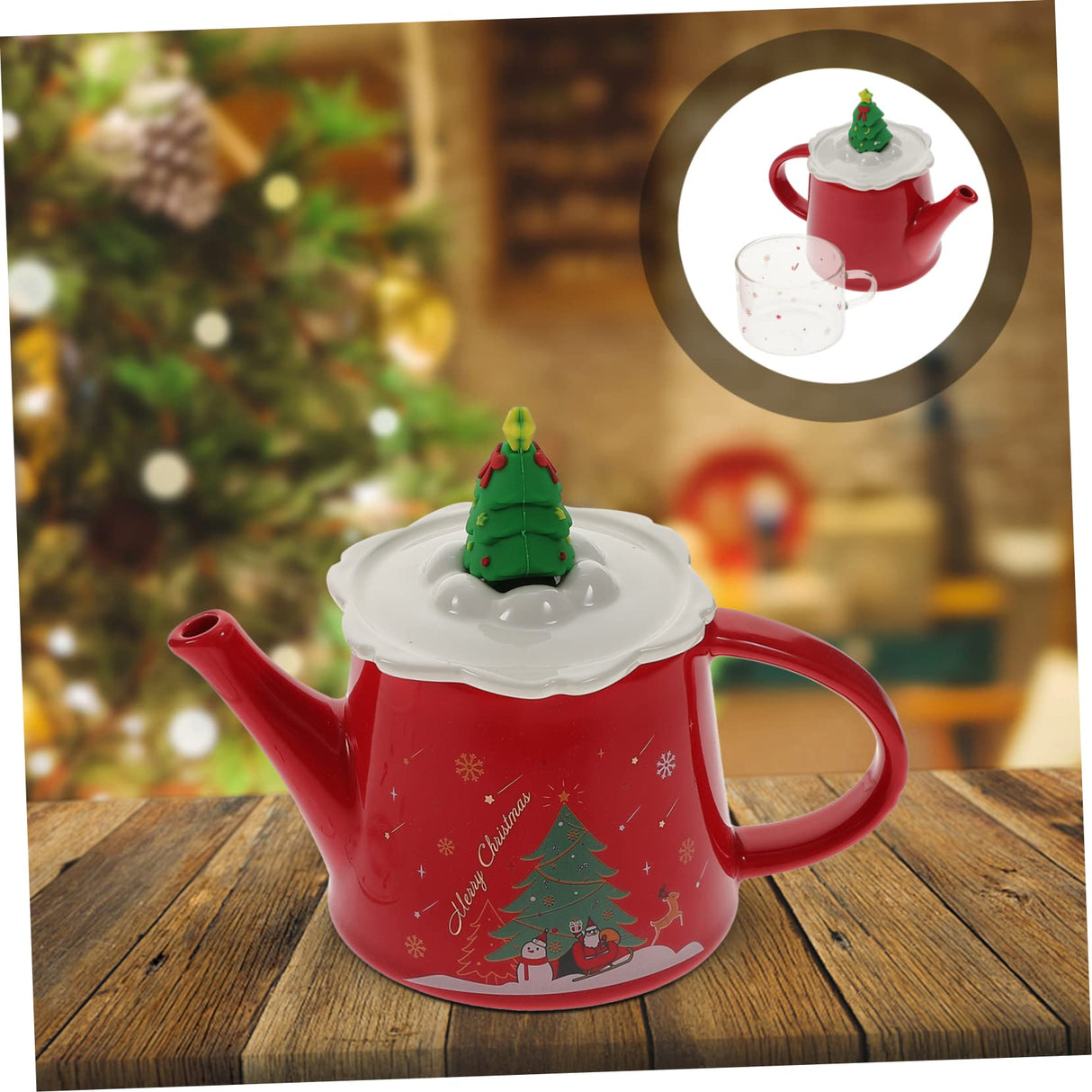 1 Set Kerst Waterkoker Beker Kerst Theekopje Kerst Glazen Mokken Decoratieve Theepot Kerst Glazen Bekers Kerst Theepot Kerst Theeketel Vrolijk Kerstfeest Keramiek Kantoor Draagbaar