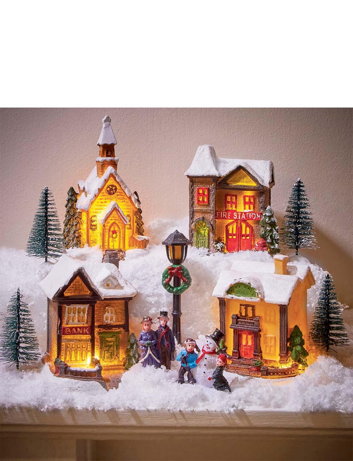 Toyland® Mini Christmas Village & Shop Scene Set met LED-verlichting - Kerstversiering (12-delig dorp)