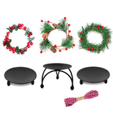 Kerstkaarsenhouder met kleine kerstkrans, set van 3 kerstkaarsringen, decoratieve zwarte kaarsenstandaard, votief kandelaars voor pijlerkaarsen, ijzeren kaarsborden voor kerstdecoratie