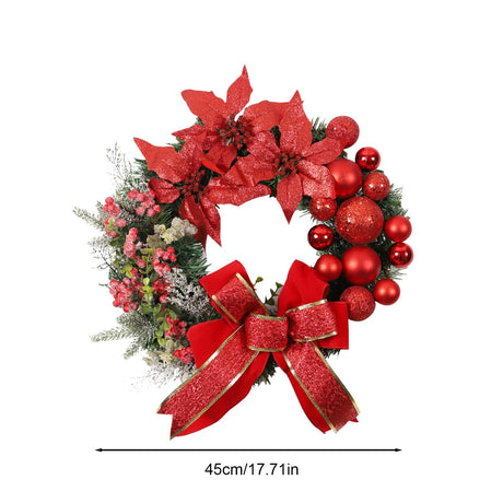 Poinsettia Front Door Wreath | Elegant Christmas Wreath | Red Berry Clusters Wreath | Festive Pine Needle Wreath | Front Door Holiday Wreath Attractive Front Door Decor For Front Door Decorations