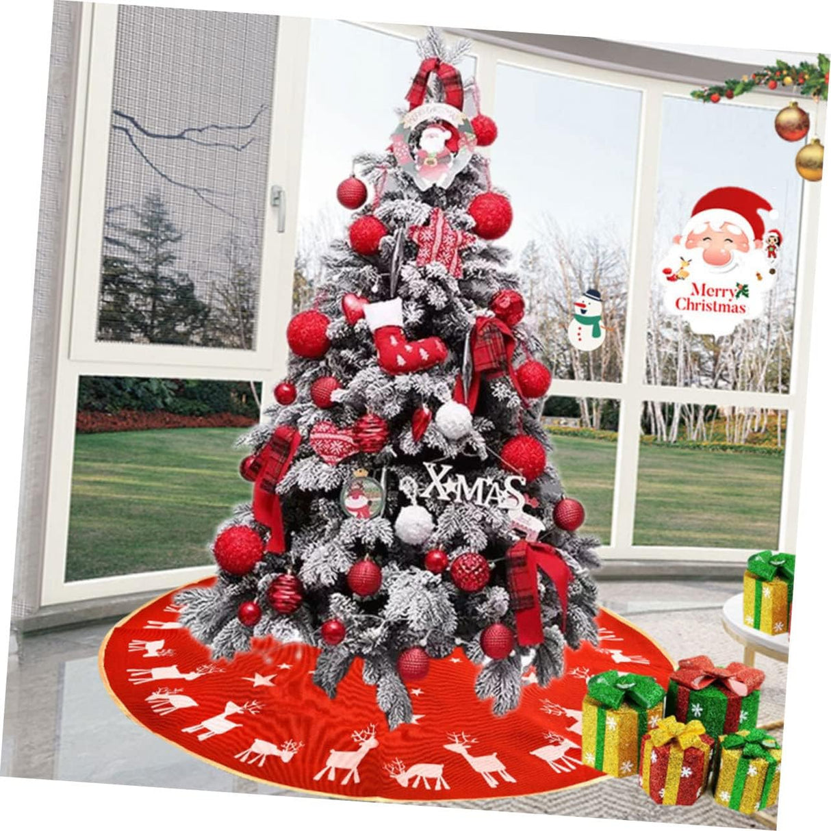 PRETYZOOM 1Pc Tree Skirt Floor Carpet Rustic Christmas Tree Rug Xmas Tree Skirt Decor Wicker Tree Skirt Xmas Tree Collar Christmas Tree Apron Decor Kerststal Decor Christmas Tree Stand Red