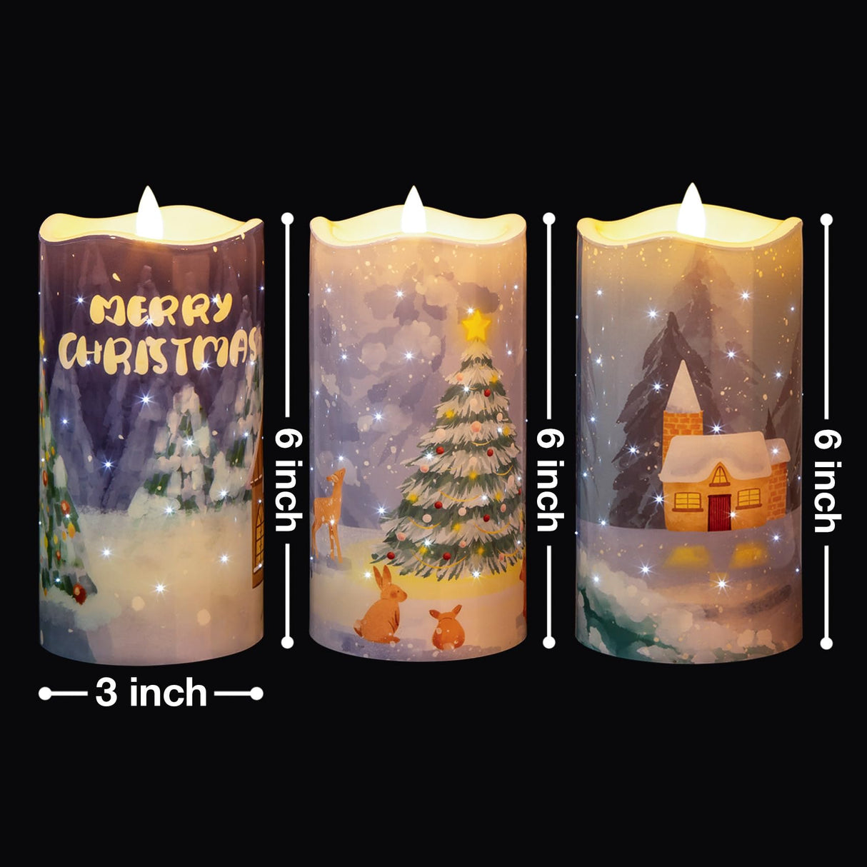 Eywamage Aquarel kerstboom vlamloze kaarsen met afstandsbediening verlichting, batterij aangedreven kerst LED pijler kaarsen set van 3