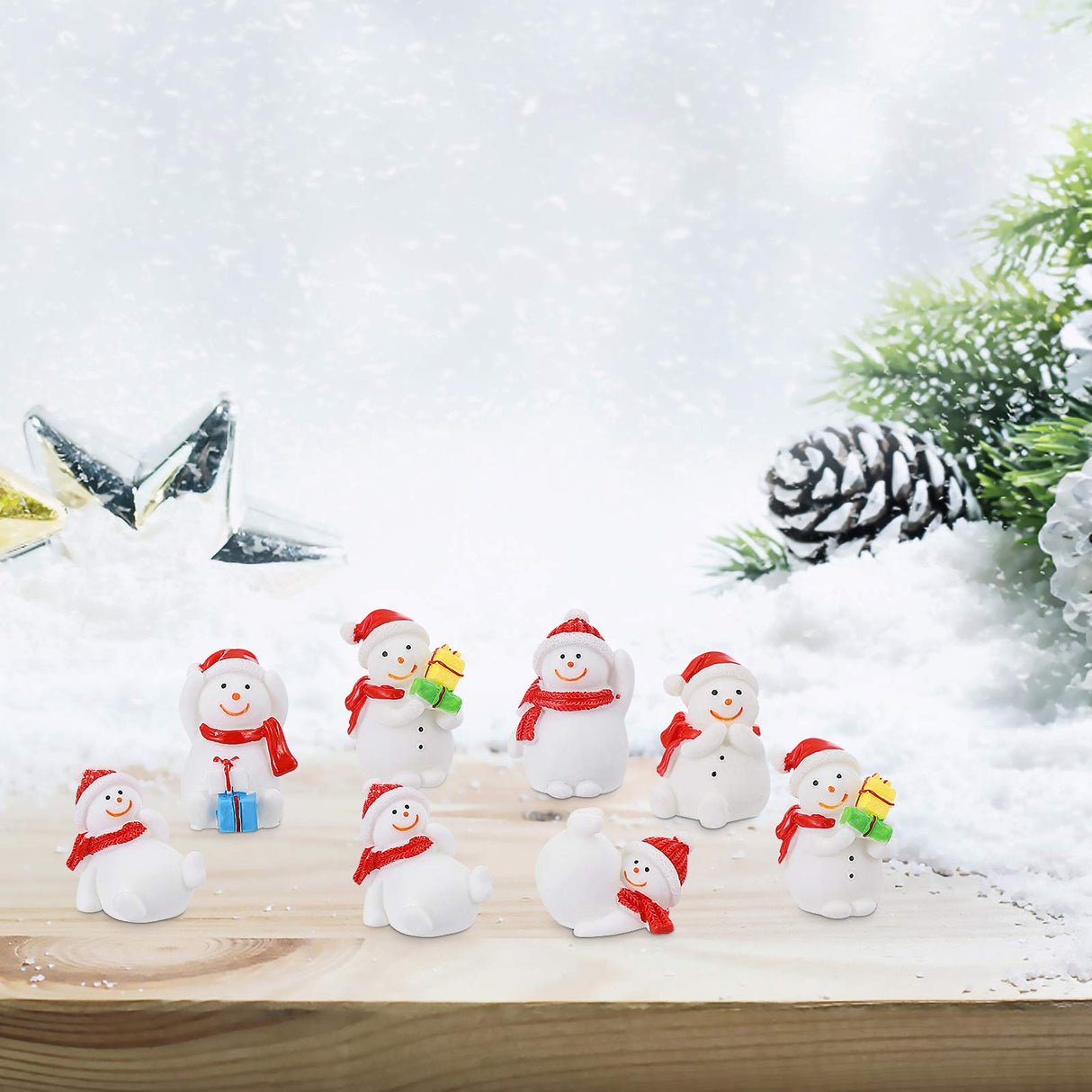 8 Stuks Kerst Microlandschap Decor Ambachtelijke Kerst Hars Landschap Miniatuur Kerstfiguren Mini Sneeuwpop Beeldjes Mini Kerstfiguurtje Mini-kerstman Bureaublad Wit Sneeuwbal