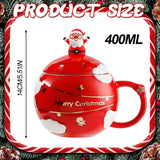 TSLBW Kerst koffiemok kerst keramische koffiekop nieuwigheid mok met deksel en lepel kerstman keramische koffiemok 400 ml kerst thee kopjes voor koffie thee melk Xmas verjaardagscadeaus meisjes