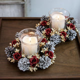 Christmas Table Centerpieces, Christmas Table Centerpiece Decorations, Christmas Dining Table Centerpieces, Pine Cones Roses Christmas Table, Sturdy Base Candle Wreaths Candle Garland For Desk Shelf