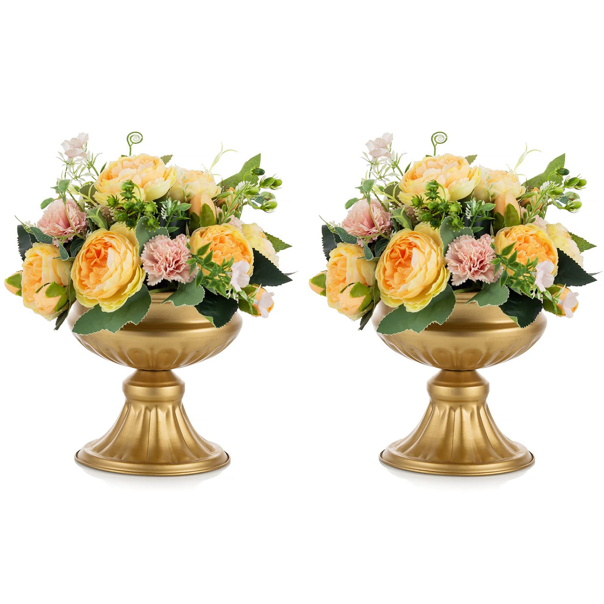 Nuptio Gouden Vazen voor Centerpieces Bruiloft - 2 Stuks 16.4cm Hoogte Metalen Urn Vaas Elegante Bruiloft Centerpieces voor Tabellen Bloem Trompet Vaas Urnen voor Verjaardagsfeestje Huisdecoraties