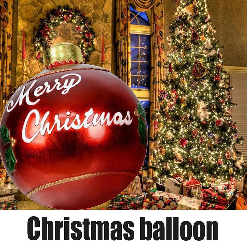 Opblaasbare kerstbal met decoratie, 60 cm PVC gigantische opblaasbare bal, opblaasbare kerstballen, kerstballen, ornament, tuin, tuin, thuis, terras, decoratie voor vakantie