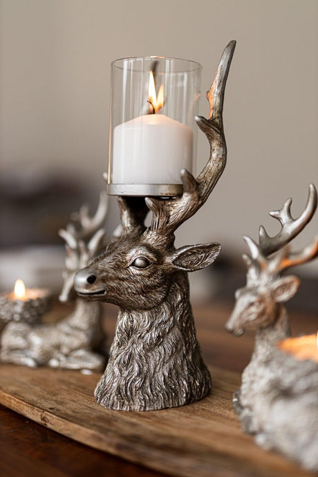 Kerst Stag Kaars Houder Decoratie Pijler Zilver Home Xmas Decor Rendier