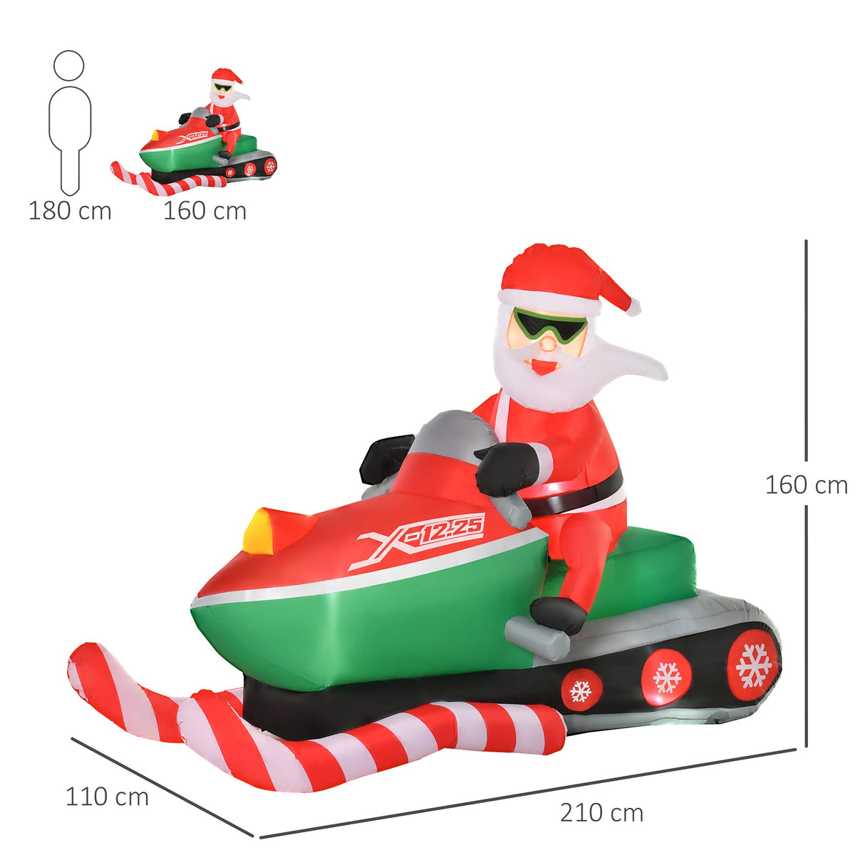 HOMCOM opblaasbare kerstman sneeuwpop kerstversiering LED figuur opblaasbare kerstversiering verlicht LED IP44 polyester groen + rood 210 x 110 x 160 cm