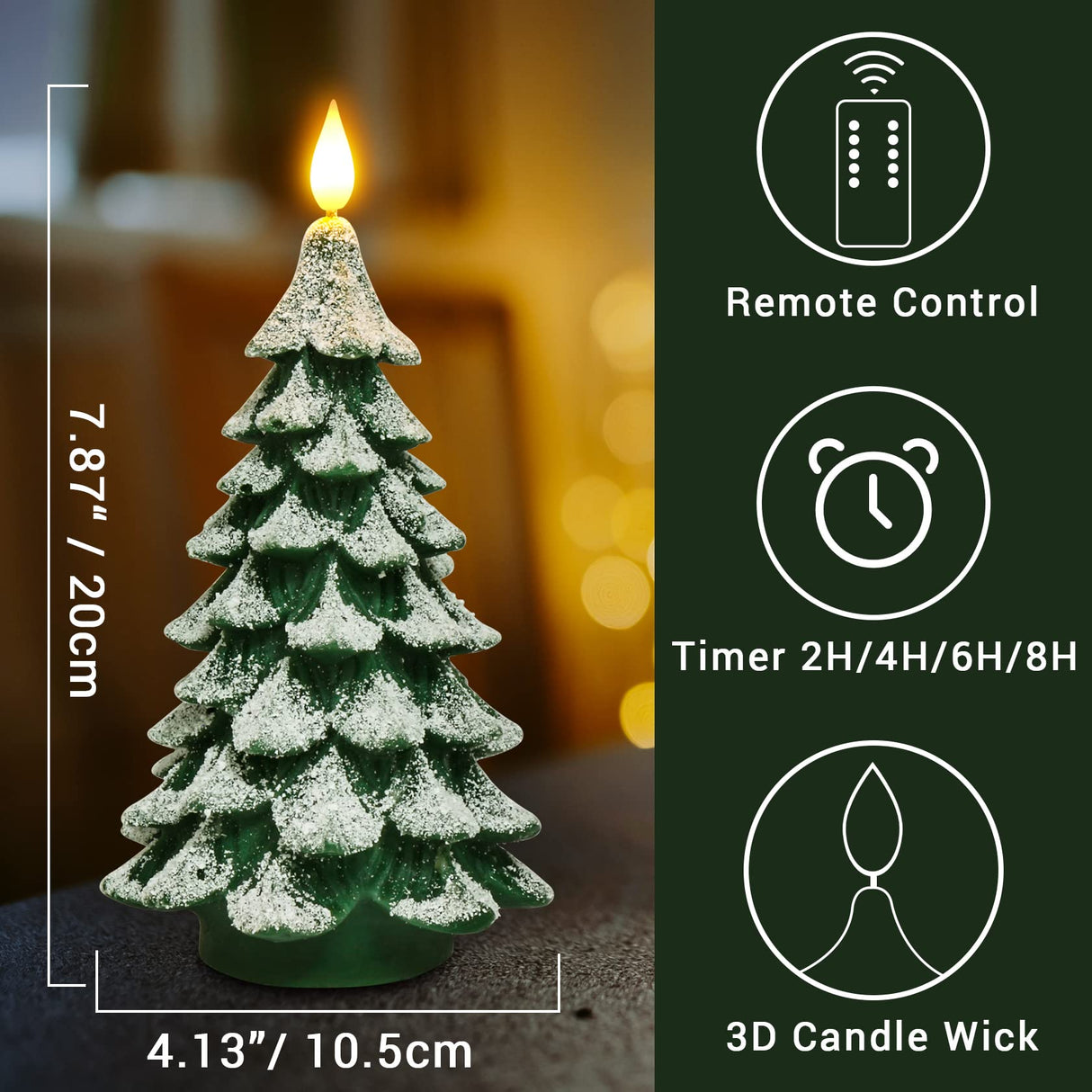 Kerstboom vormige LED kaarsen, PChero 1 stks batterij geëxploiteerd Xmas kaarsen echte wax vlamloze flikkerende kaarsen voor thuis festival open haard decoratie - warm wit