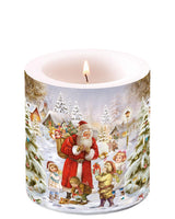 Ambiente Kaars stompkaars wax windlicht 9 cm hoog brandduur ca. 35 uur Kerstman brengt kinderen geschenken advent kerst decoratieve kaars