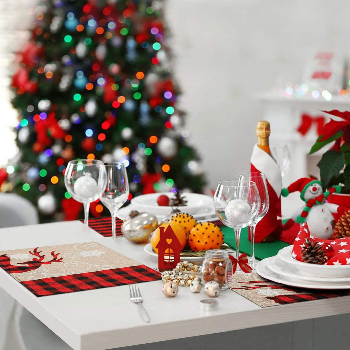 Weldomcor Set van 6 placemats voor Kerstmis, Kerstdecoratie kerstplacemats hittebestendig, 45 x 33 cm