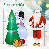 COSTWAY Opblaasbare led-kerstboom, 180 cm, kerstdecoratie met grote en kleine sneeuwpop en geschenkdozen, winterdecoratie, kerstverlichting voor binnenplaats, gazon, tuinfeest, zelfopblazend