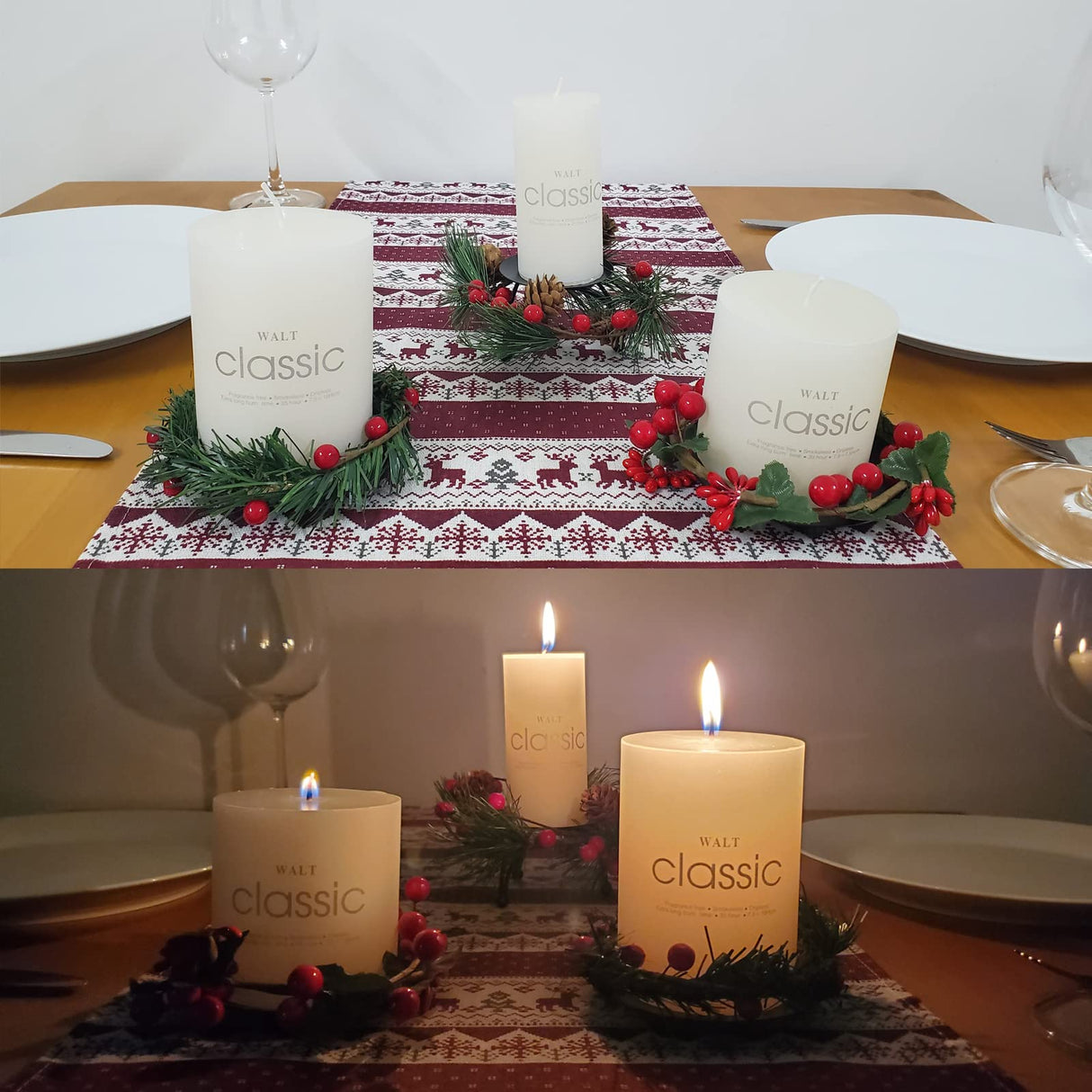 Kerstkaarsenhouder met kleine kerstkrans, set van 3 kerstkaarsringen, decoratieve zwarte kaarsenstandaard, votief kandelaars voor pijlerkaarsen, ijzeren kaarsborden voor kerstdecoratie