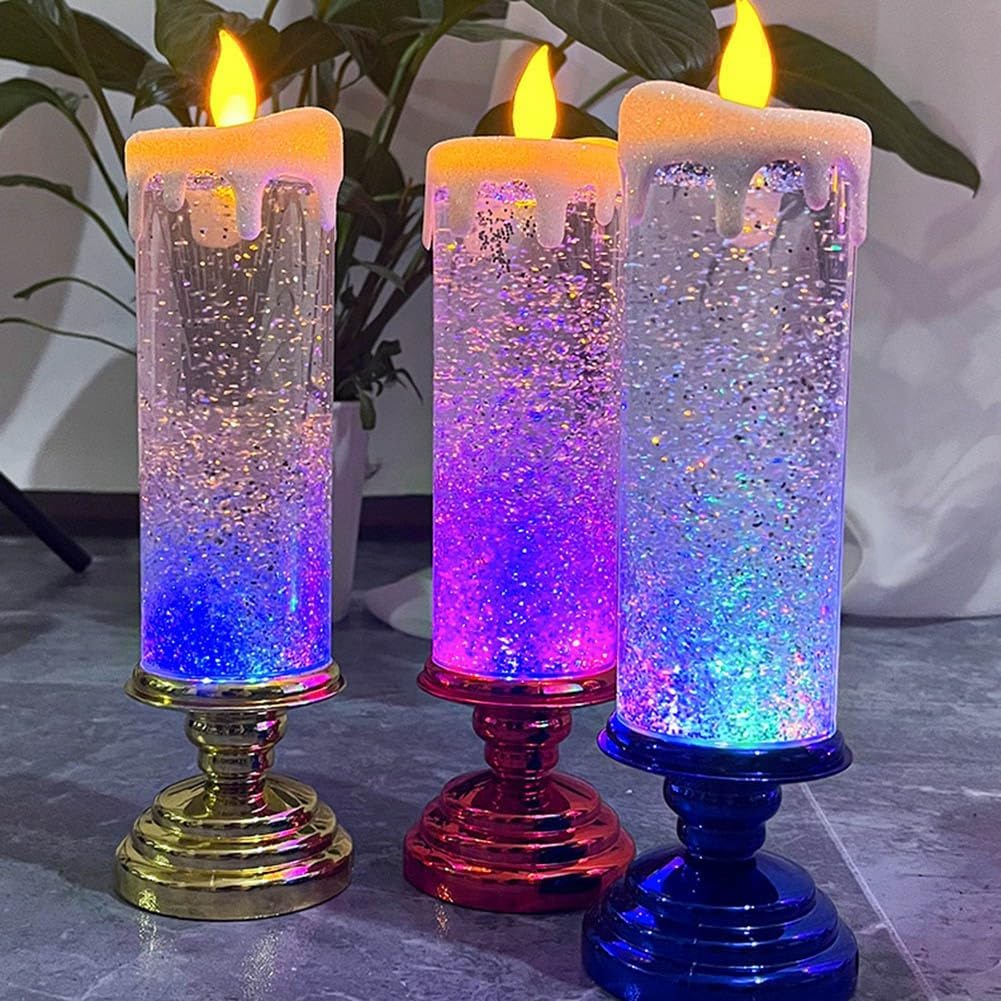 ZDdp LED Kerst Kaarsen Kleur Veranderende LED Water Kaars met Glitter Vlamloze LED Kaars Lichten Bureau Tafel Gemakkelijk te gebruiken Rood