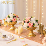 Nuptio Gouden Vazen voor Centerpieces Bruiloft - 2 Stuks 16.4cm Hoogte Metalen Urn Vaas Elegante Bruiloft Centerpieces voor Tabellen Bloem Trompet Vaas Urnen voor Verjaardagsfeestje Huisdecoraties