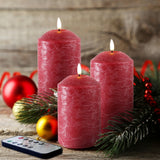 Eywamage Rode Vlamloze LED Pijler Kaarsen met Afstandsbediening Timer, Flickering Batterij Wax Kaarsen Kerst Decor Φ 3 "H 4" 5" 6"