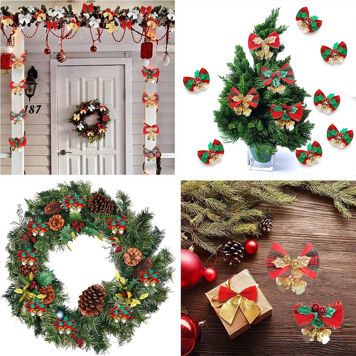 20 Stuks Kerststrikken met Klokken, Kerststrikken Gemaakt van Glinsterende, Kerst Boog met Klokken, Kerstlint Strikken Ornamenten, voor Kerstmis, Kerstboom, Kerstbloem, Bruiloft, Feestdecoratie