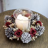 Christmas Table Centerpieces, Christmas Table Centerpiece Decorations, Christmas Dining Table Centerpieces, Pine Cones Roses Christmas Table, Sturdy Base Candle Wreaths Candle Garland For Desk Shelf