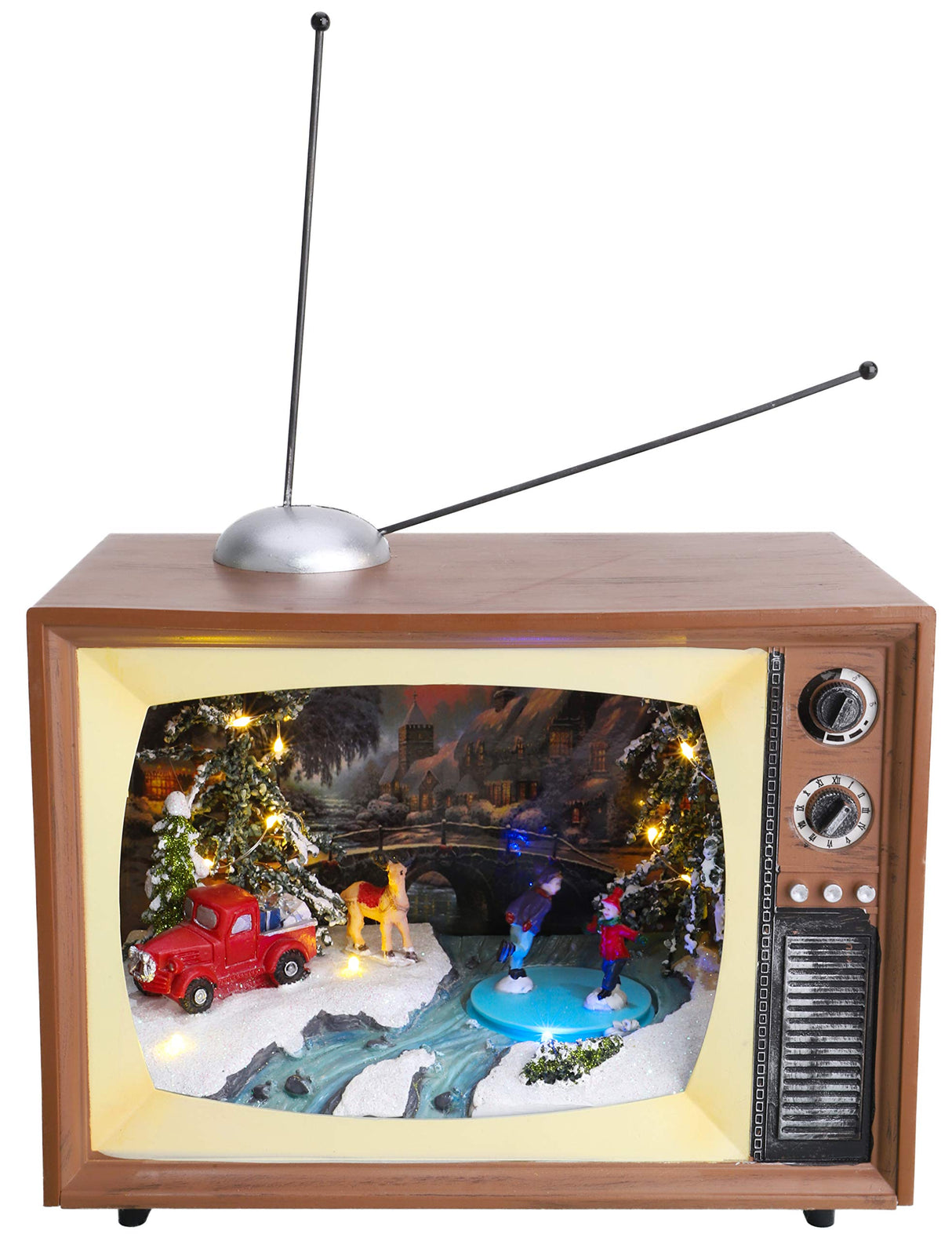 Christmas Concepts® LED-verlichting en muzikale batterijgevoede kerstscène in retro-televisie - 24 cm / 9,5"