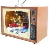 Christmas Concepts® LED-verlichting en muzikale batterijgevoede kerstscène in retro-televisie - 24 cm / 9,5"