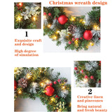 Kerstkrans van 40 cm, decoratie voor voordeur met led-verlichting en hanger, nep-krans voor aan raam, open haard, Kerstmis, muurdecoratie, binnen en buiten, woondecoraties (40 cm) (rood)