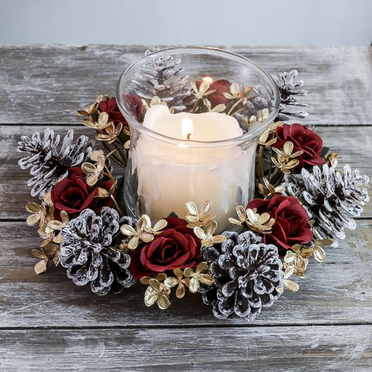 Christmas Table Centerpieces, Christmas Table Centerpiece Decorations, Christmas Dining Table Centerpieces, Pine Cones Roses Christmas Table, Sturdy Base Candle Wreaths Candle Garland For Desk Shelf