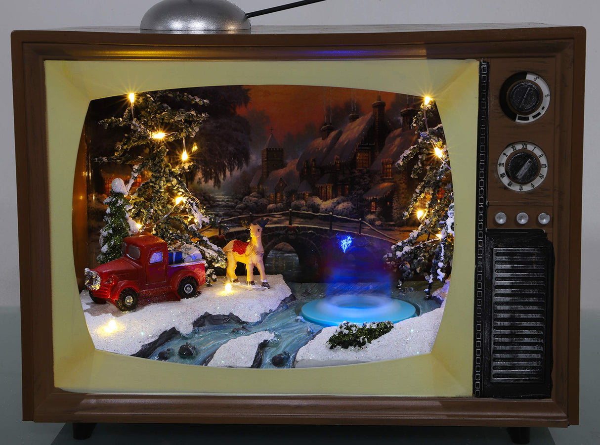 Christmas Concepts® LED-verlichting en muzikale batterijgevoede kerstscène in retro-televisie - 24 cm / 9,5"