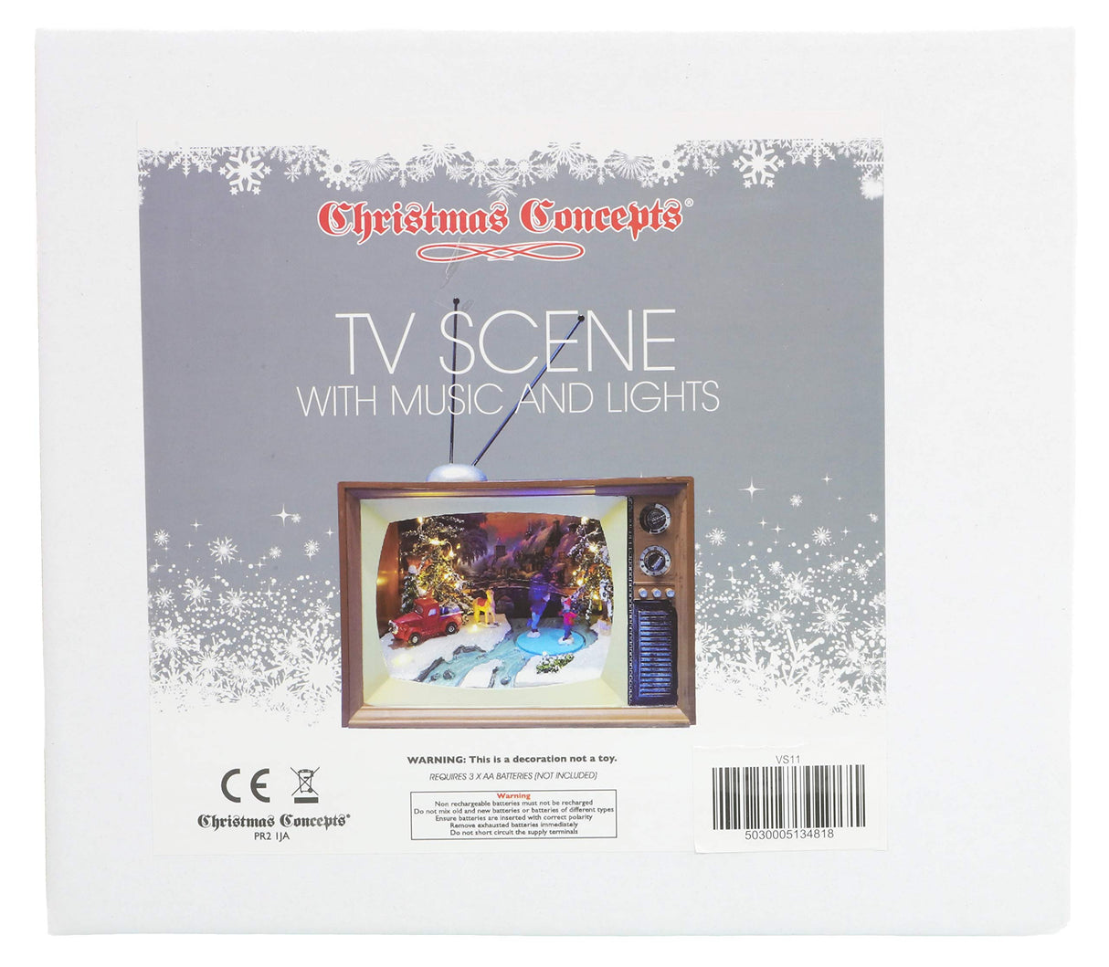 Christmas Concepts® LED-verlichting en muzikale batterijgevoede kerstscène in retro-televisie - 24 cm / 9,5"