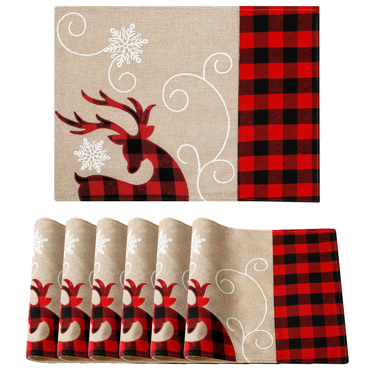 Weldomcor Set van 6 placemats voor Kerstmis, Kerstdecoratie kerstplacemats hittebestendig, 45 x 33 cm