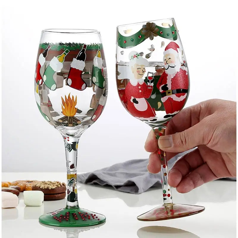 500ml Christmas Gifts Hand-painted Red Wine Glasses Santa Claus Snowman Glass Cup Champagne Goblet Festiva Bar Party Table Decor