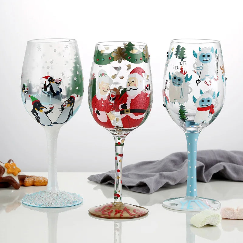 500ml Christmas Gifts Hand-painted Red Wine Glasses Santa Claus Snowman Glass Cup Champagne Goblet Festiva Bar Party Table Decor